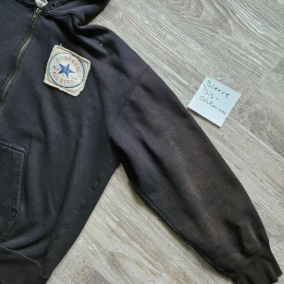 Vtg Converse All Star Sz XXL Black Full Zip Hoodie Cotton Distressed Sweatshirt - Picture 13 of 16